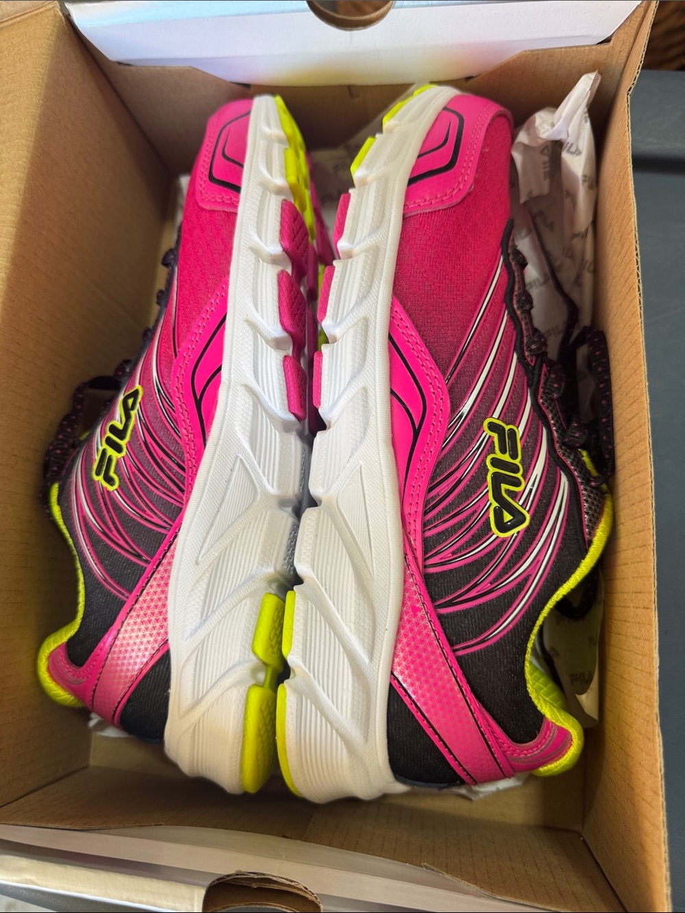 Fila Women's Hot Pink and Neon Yellow Athletic Running Shoes